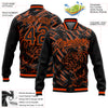 Custom Black Orange Tiger 3D Pattern Design Bomber Full-Snap Varsity Letterman Jacket