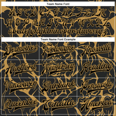 Custom Black Old Gold Abstract Network And Tiger 3D Pattern Design Bomber Full-Snap Varsity Letterman Jacket