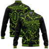 Custom Black Neon Green Abstract Network And Tiger 3D Pattern Design Bomber Full-Snap Varsity Letterman Jacket