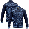 Custom Navy Light Blue Abstract Network And Tiger 3D Pattern Design Bomber Full-Snap Varsity Letterman Jacket