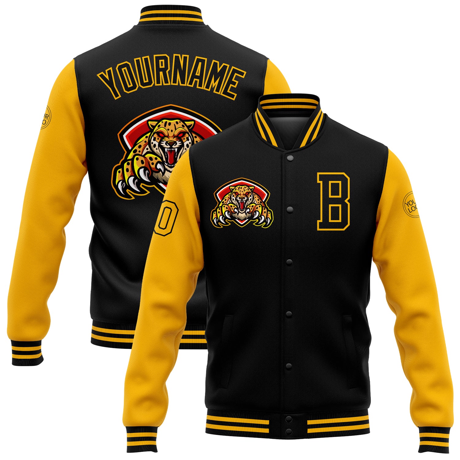 Letterman jacket black and gold sale