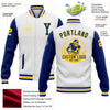 Custom White Royal-Yellow Bomber Full-Snap Varsity Letterman Two Tone Jacket