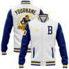 Custom White Royal-Yellow Bomber Full-Snap Varsity Letterman Two Tone Jacket