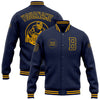 Custom Navy Gold Bomber Full-Snap Varsity Letterman Jacket