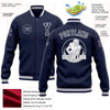 Custom Navy White-Gray Bomber Full-Snap Varsity Letterman Jacket