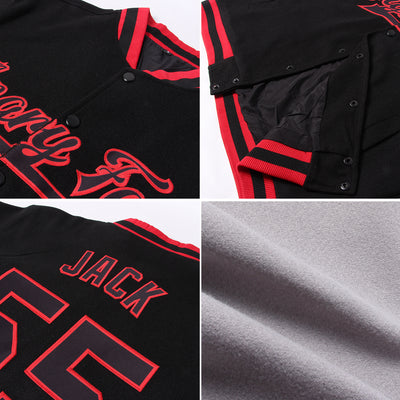 Custom Gray Red-White Bomber Full-Snap Varsity Letterman Jacket