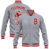 Custom Gray Red-White Bomber Full-Snap Varsity Letterman Jacket