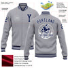 Custom Gray Navy-White Bomber Full-Snap Varsity Letterman Jacket