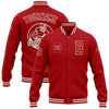 Custom Red White Bomber Full-Snap Varsity Letterman Jacket