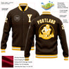 Custom Brown White-Gold Bomber Full-Snap Varsity Letterman Jacket