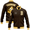 Custom Brown White-Gold Bomber Full-Snap Varsity Letterman Jacket