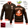 Custom Brown White-Orange Bomber Full-Snap Varsity Letterman Jacket