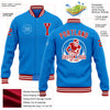 Custom Powder Blue Red-White Bomber Full-Snap Varsity Letterman Jacket