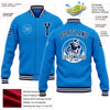 Custom Powder Blue Navy-White Bomber Full-Snap Varsity Letterman Jacket