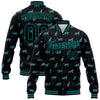 Custom Black Teal Wolf 3D Pattern Design Bomber Full-Snap Varsity Letterman Jacket