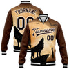 Custom Brown Black-White Wolf Fullmoon Party 3D Pattern Design Bomber Full-Snap Varsity Letterman Jacket