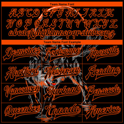 Custom Black Orange Wolf 3D Pattern Design Bomber Full-Snap Varsity Letterman Jacket