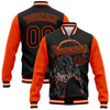 Custom Black Orange Wolf 3D Pattern Design Bomber Full-Snap Varsity Letterman Jacket