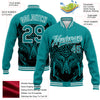 Custom Teal White Wolf Head 3D Pattern Design Bomber Full-Snap Varsity Letterman Jacket