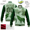 Custom Green Cream Wolf 3D Pattern Design Bomber Full-Snap Varsity Letterman Jacket