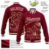 Custom Maroon Cream Wolf Fullmoon Party 3D Pattern Design Bomber Full-Snap Varsity Letterman Jacket