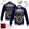 Custom Navy White-Gray Wolf 3D Pattern Design Bomber Full-Snap Varsity Letterman Jacket