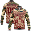 Custom Camo Crimson City Cream-Black Wolf 3D Pattern Design Bomber Full-Snap Varsity Letterman Salute To Service Jacket