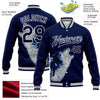 Custom Navy White-Gray Wolf Howling 3D Pattern Design Bomber Full-Snap Varsity Letterman Jacket