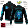 Custom Black Teal Leopard 3D Pattern Design Bomber Full-Snap Varsity Letterman Jacket