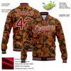 Custom Camo Crimson City Cream-Black Realistic Forest Camouflage 3D Bomber Full-Snap Varsity Letterman Salute To Service Jacket