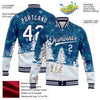 Custom Royal White-Navy Watercolor Winter Landscape With Snowy Trees 3D Pattern Design Bomber Full-Snap Varsity Letterman Jacket