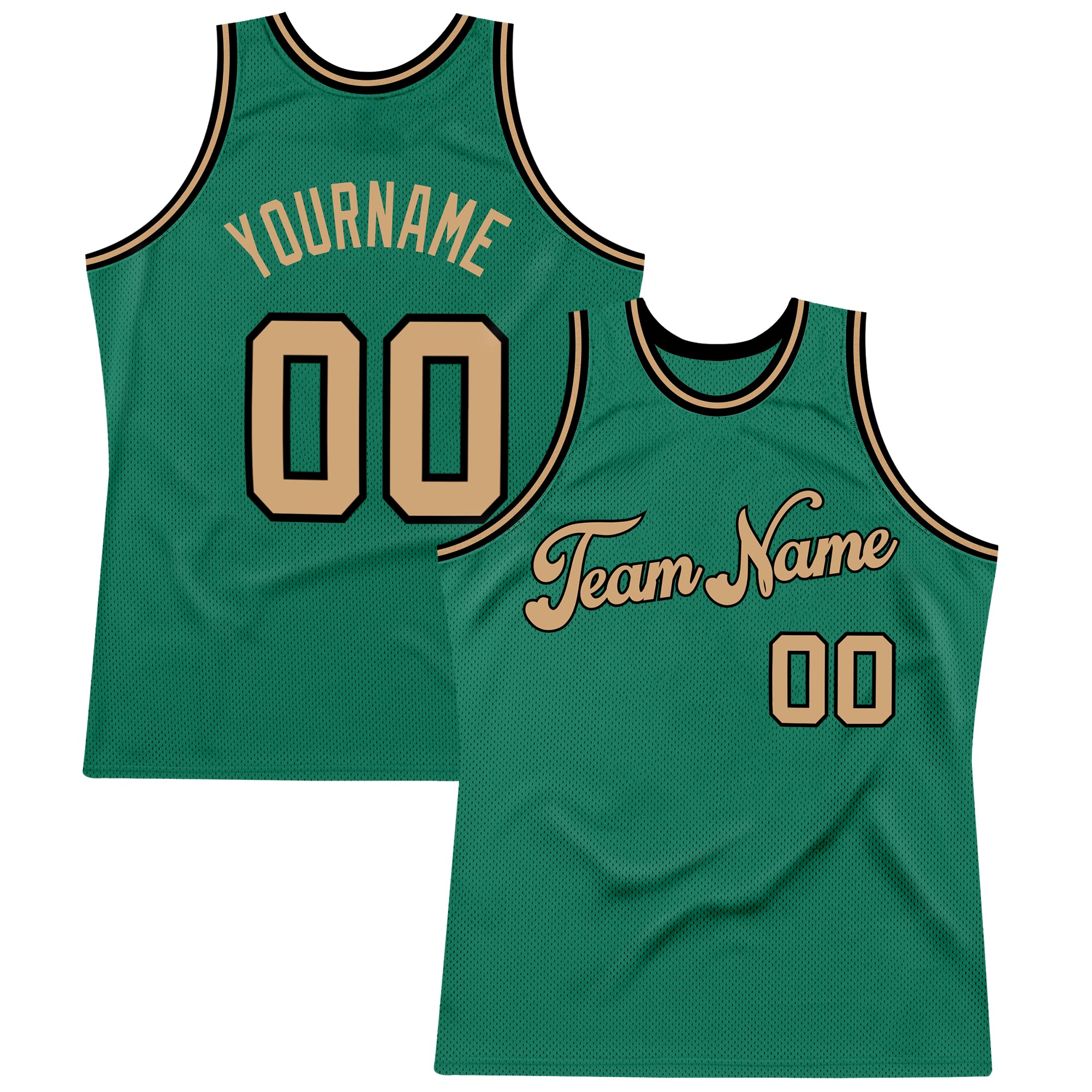 Custom Kelly Green Old Gold-Black Authentic Throwback Basketball Jersey