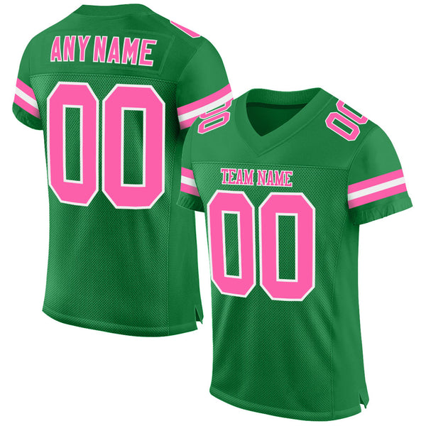 Custom Grass Green Football Jersey White-Pink Mesh Authentic