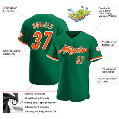 Custom Kelly Green Orange-White Authentic Baseball Jersey