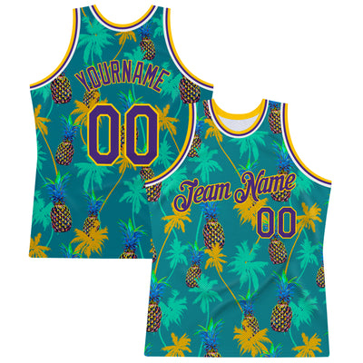 FANSIDEA Custom Purple Gold-White 3D Pattern Design Tropical Plants Authentic Basketball Jersey Youth Size:S