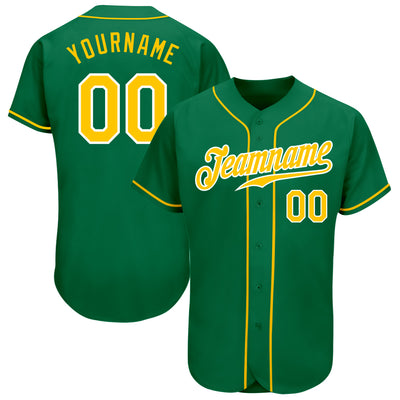 Custom Kelly Green Gold-White Authentic Baseball Jersey