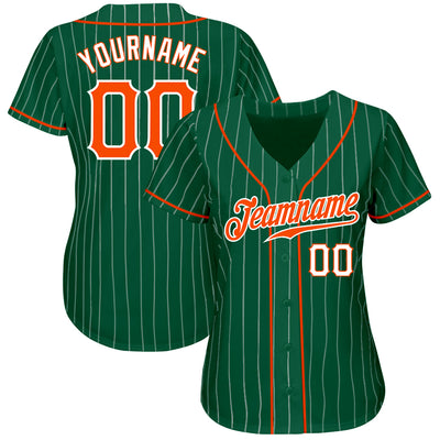 Custom Kelly Green White Pinstripe Orange-White Authentic Baseball Jersey