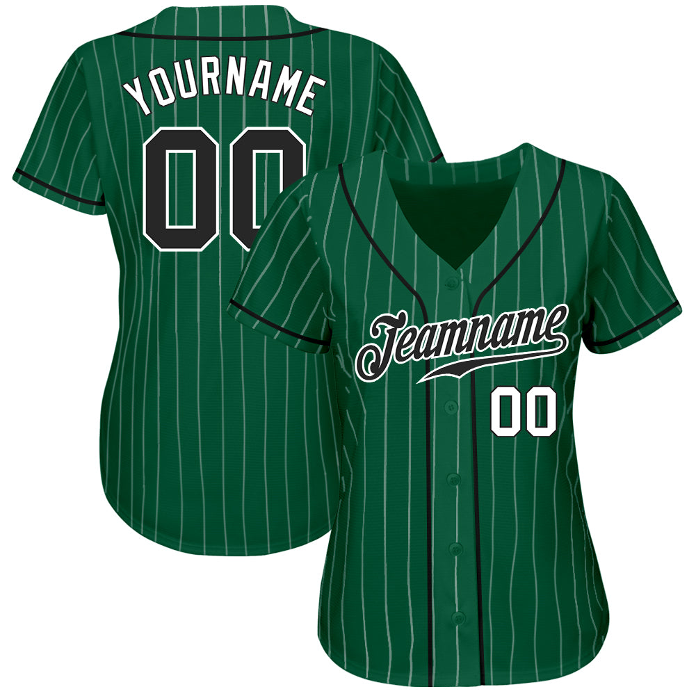 Custom Kelly Green White Pinstripe Black-White Authentic Baseball Jersey