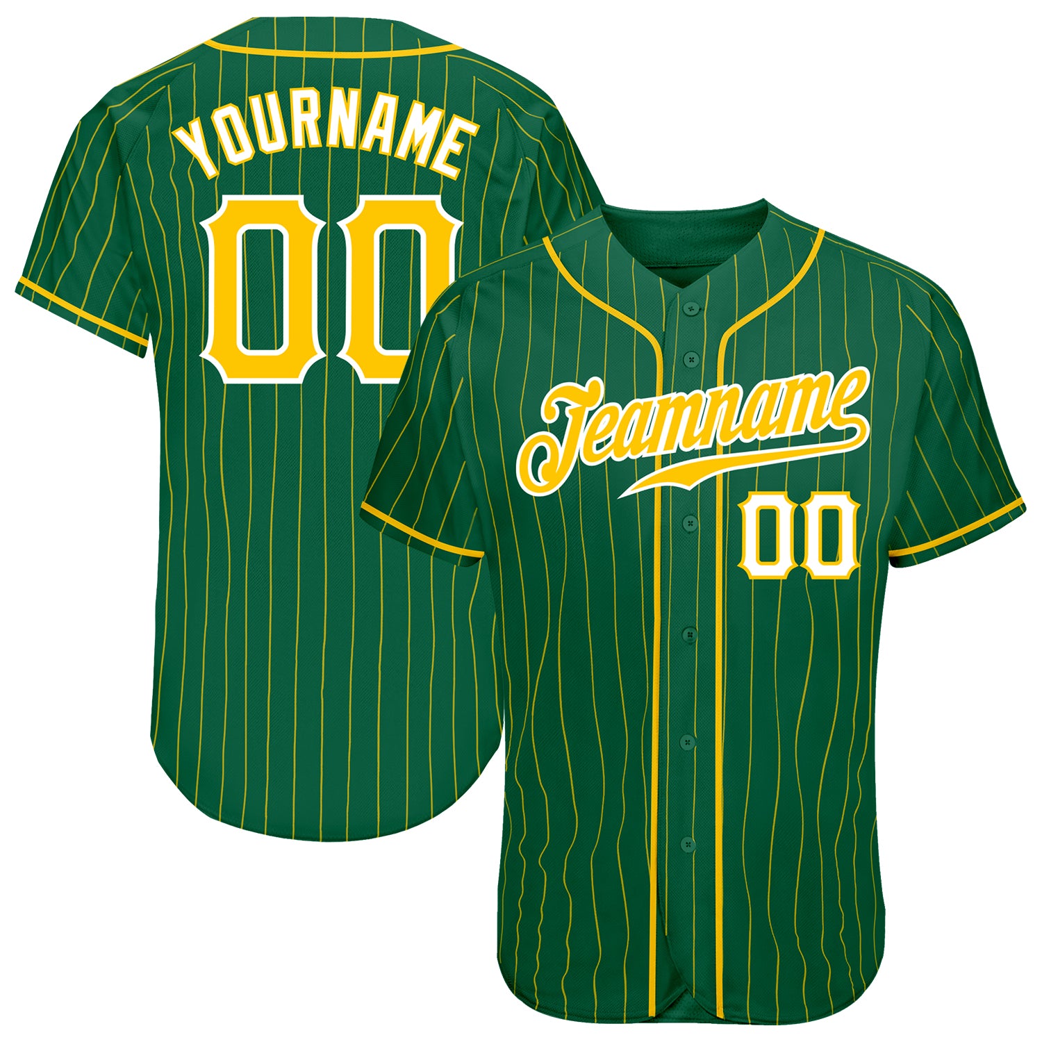 Custom Kelly Green Gold Pinstripe Gold-White Authentic Baseball Jersey