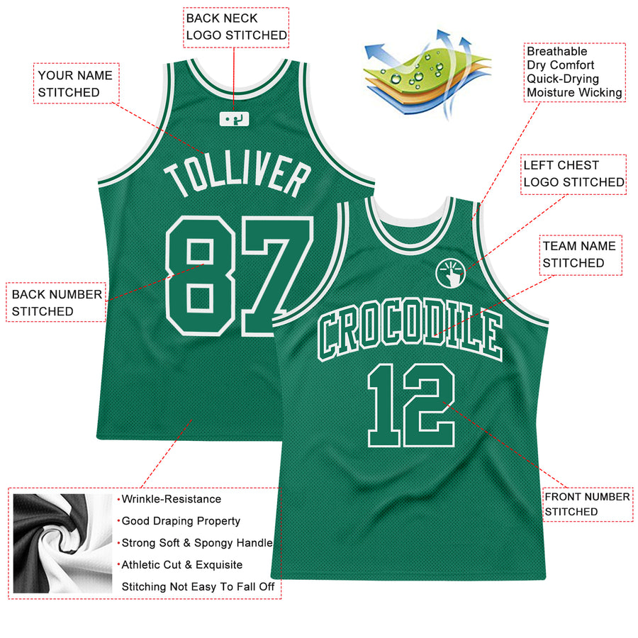 Custom Kelly Green Kelly Green-White Authentic Throwback Basketball Jersey