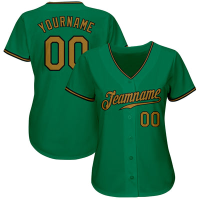 Custom Kelly Green Old Gold-Black Authentic Baseball Jersey