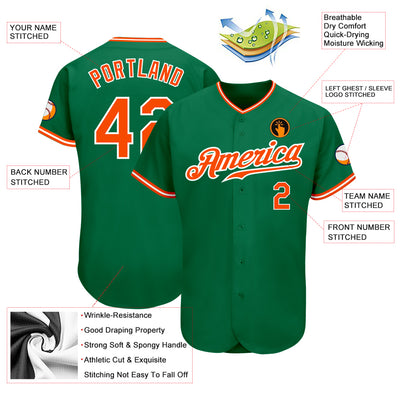 Custom Kelly Green Orange-White Authentic Baseball Jersey