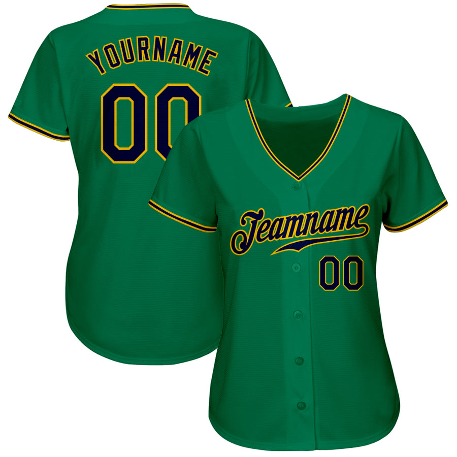 Custom Kelly Green Navy-Gold Authentic Baseball Jersey