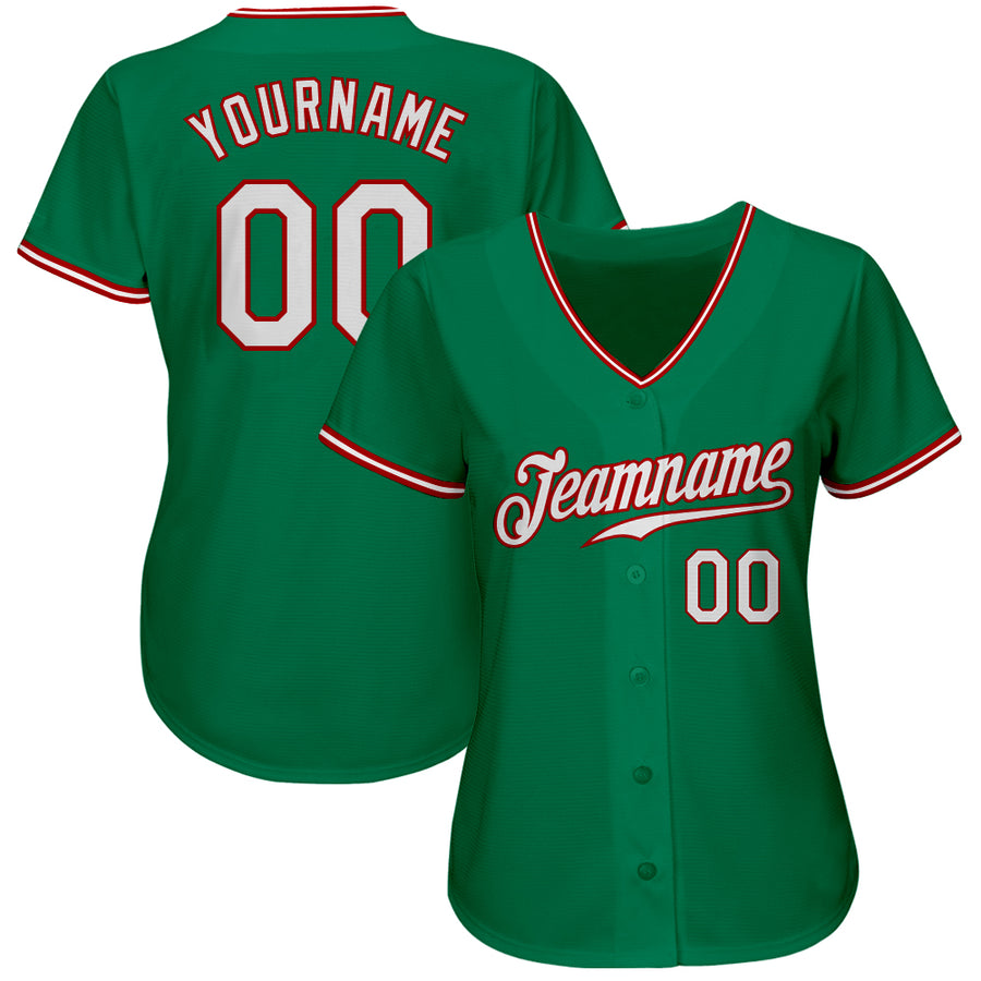 Custom Kelly Green White-Red Authentic Baseball Jersey