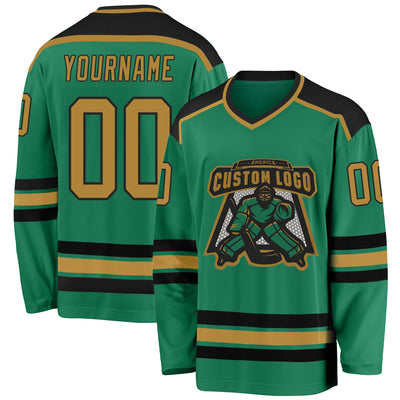 Custom Black Hockey Jersey-Gold - FansIdea