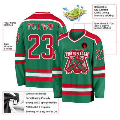 Custom Kelly Green Red-White Hockey Jersey