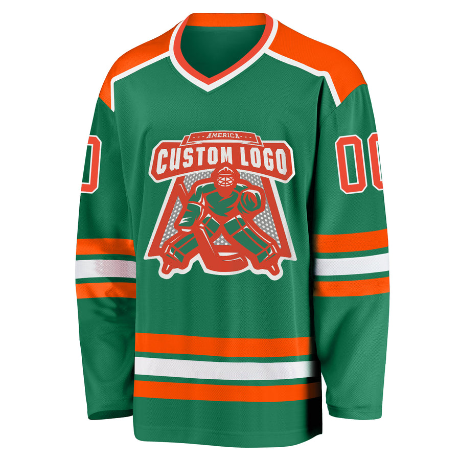 Custom Kelly Green Orange-White Hockey Jersey