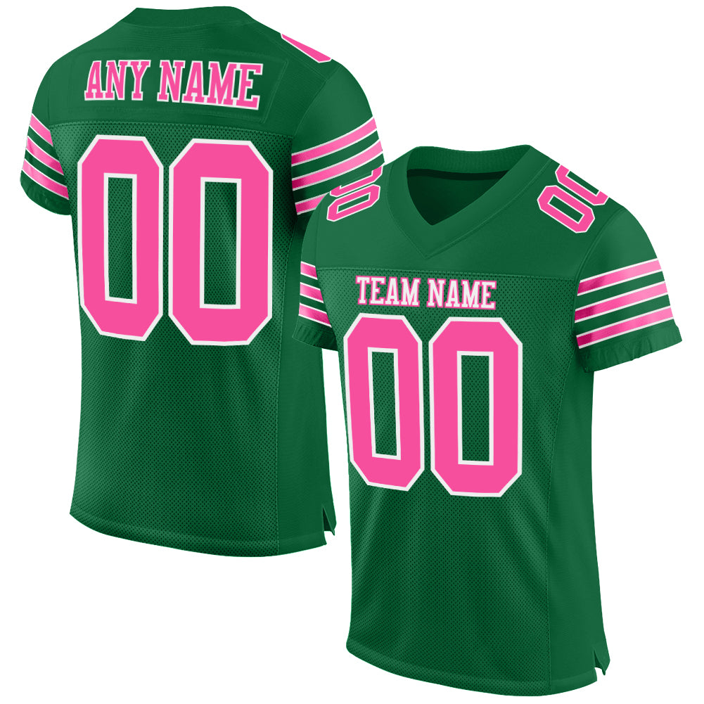 Custom Kelly Green Pink-White Mesh Authentic Football Jersey