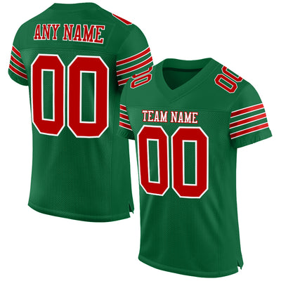 Custom Kelly Green Red-White Mesh Authentic Football Jersey