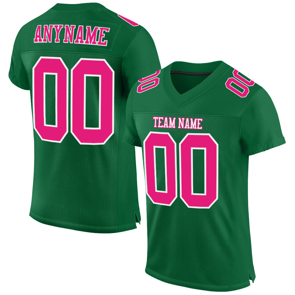 Custom Kelly Green Football Jersey Hot Pink-White Mesh Authentic - FansIdea